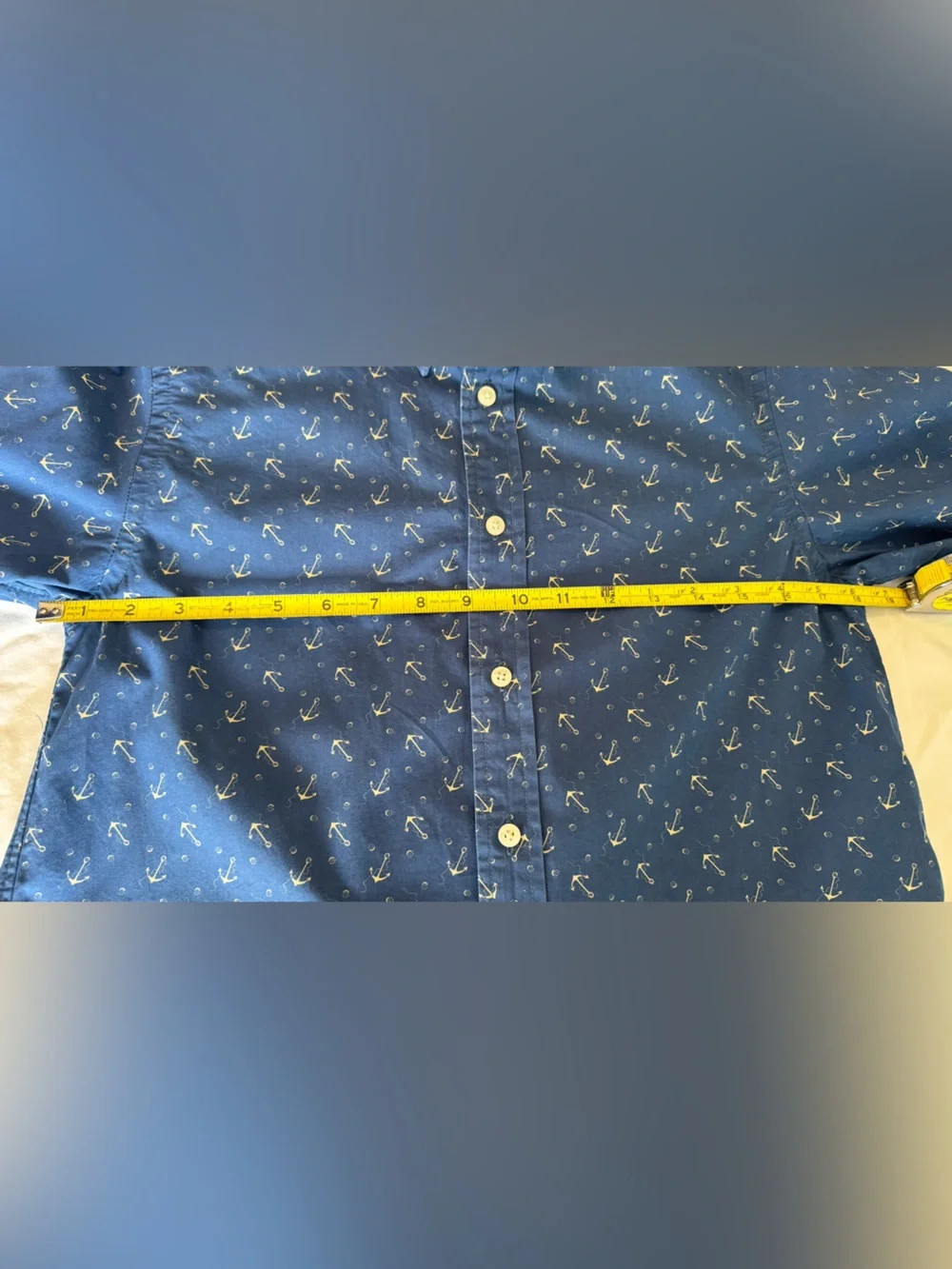 Ralph Lauren Blue Anchor Print Button Down Shirt Boys L 14-16 Women XS S